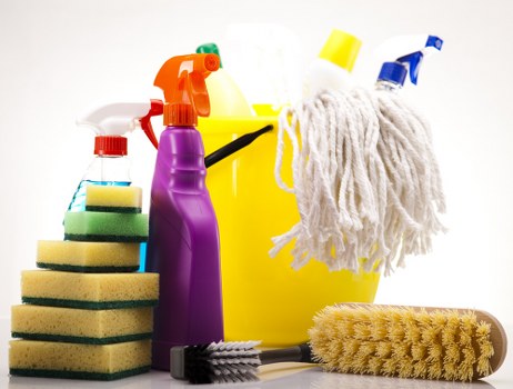 Cleaners protecting flooring and furniture during service